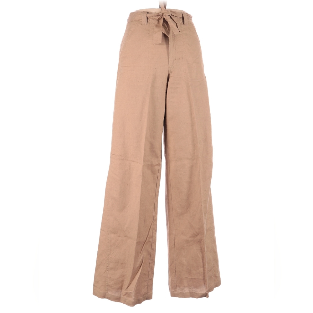 Wide leg boho linen beige women's pants size 6 us 28" waist high waist